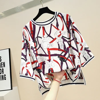 Primăvara Bluza de Vara pentru Femeie Nouă Epocă de Libertate și Plus-dimensiuni Imprimare Contrast de Culoare Gât Șifon Tricou Doamnelor Bluza