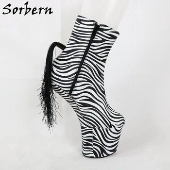 Sorbern Zebra Femei Ponyplay Tocuri Inalte Cizme Jumătatea Vițel Cizme Pentru Femei Fetish Balet Tocuri Plus Dimensiunea Femei Partid Cizme 2019