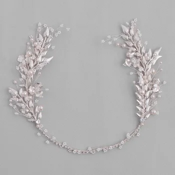 Argint Frunze de Culoare Perla Tiara Bentita Pentru Par Mireasa, Accesorii de Păr de Nunta Formatia Cristal Pearl Diademe Mirese si Headpieces