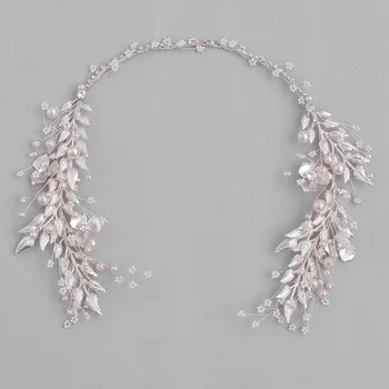 Argint Frunze de Culoare Perla Tiara Bentita Pentru Par Mireasa, Accesorii de Păr de Nunta Formatia Cristal Pearl Diademe Mirese si Headpieces