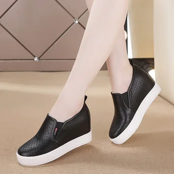 Clasic Casual, Pantofi De Piele De Sex Feminin De Primăvară Alunecare Pe Formatori De Moda Rotund Toe Pantofi Femei Vulcaniza Pantofi Adidași Negri Femei