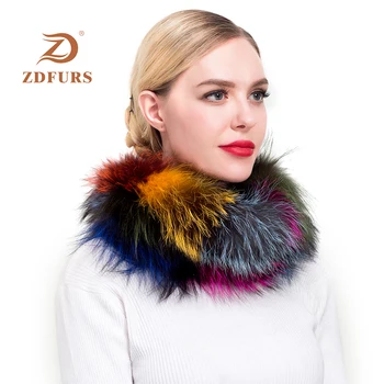 ZDFURS* 2018 Noi Femei Eșarfă de Blană de Vulpe Snood Colorate Blana naturala Împachetări de Vulpe Argintie Blană, Gulere, Eșarfe Multicolore de Moda Blană, Șaluri