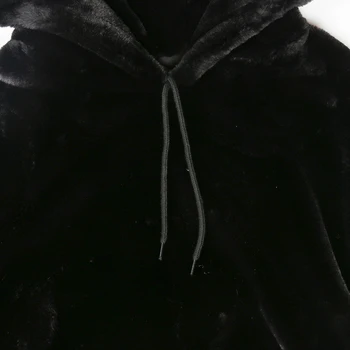 Nerazzurri cald Iarna negru pufos faux blana pulover maneca lunga Moale blana de iepure cu gluga femei plus dimensiune moda 2020 pulovere