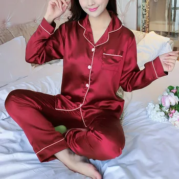 Set pijamale femei, pijamale pijama set pentru femei de moda rever culoare solidă Maneca Lunga Bluza Pantaloni Set de Pijamale pijama cu maneca lunga