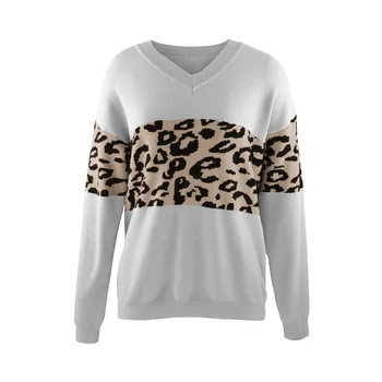 Iarna Leopard Pulover Femei 2020 Toamna V-Gât Tricotate Femei Pulovere Streetwear Trage Femme Pulover Cu Mâneci Lungi Sweter