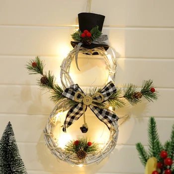 Crăciun Agățat Decor de Lămpi cu LED-uri om de Zăpadă de Crăciun Coroană Rattan Cerc Ușa de Perete Ornament Petrecere de Vacanță DIY elemente de Recuzită