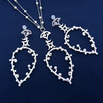 Cheny s925 argint septembrie noi perle naturale gol mare pandantiv colier cercei set feminin mid-lungime lanț pulover