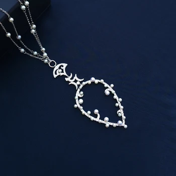 Cheny s925 argint septembrie noi perle naturale gol mare pandantiv colier cercei set feminin mid-lungime lanț pulover