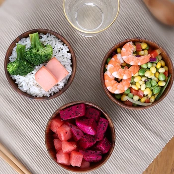 Stil japonez Castron de Lemn Lemn Natural Castron cu Tacamuri pentru Salata de Fructe cu Tăiței de Supă de Orez Ustensilă de Bucătărie Feluri de mâncare de Artizanat lucrate Manual
