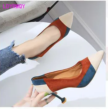 Coreean toamna noua moda a subliniat pantofi cu toc lumina gură simplu de potrivire a culorilor femei