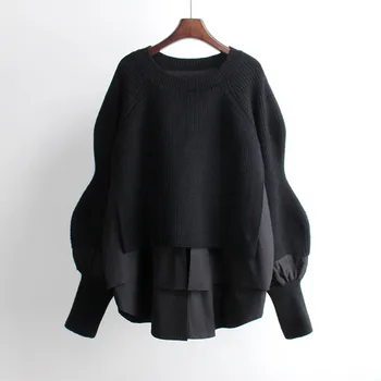 2020 Toamna Și Iarna, Puloverul Versiunea coreeană Din Nou Liber pulover Pulover Femei Jacheta Fals Două piese Mid-lungime Pulover