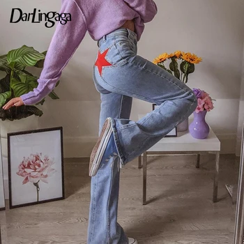 Darlingaga Streetwear Epocă Skinny Femei Blugi de Moda Slim Pantaloni Flare Y2K Estetice Boot Cut Pantaloni 90 Mozaic Blugi
