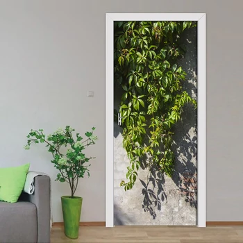 Modern Frunză Verde Faianta Usa Autocolant Camera de zi Dormitor PVC autoadeziv rezistent la apa Mural Tapet Pentru Pereți 3 D Autocolante
