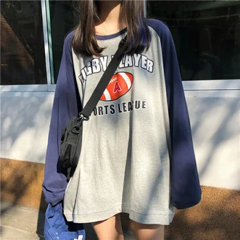 Tricouri Femei Scrisoarea Imprimate Mozaic All-meci Chic Tee Trendy pentru Femei Maneca Lunga Elevii Sport de Agrement Vrac-coreean O-Gât