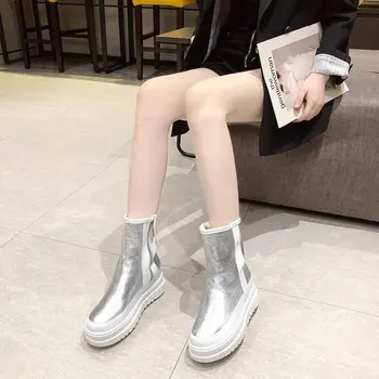 2020 Iarna Glezna Cizme Pentru Femei Pantofi Cu Platforma Moda Glitter Din Piele De Argint Cizme Scurte Femei Negru De Pluș Cald Cizme De Zăpadă