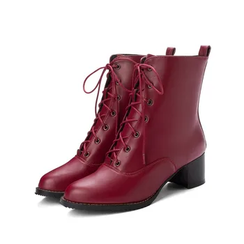 Nou Pantofi Femei Cizme groase de Iarna pentru femei Cizme pentru Femei 5 cm Toc Dantelă-up Glezna Cizme de Primăvară Cizme de Toamna de Dimensiuni Mari 34-47