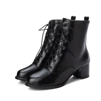 Nou Pantofi Femei Cizme groase de Iarna pentru femei Cizme pentru Femei 5 cm Toc Dantelă-up Glezna Cizme de Primăvară Cizme de Toamna de Dimensiuni Mari 34-47