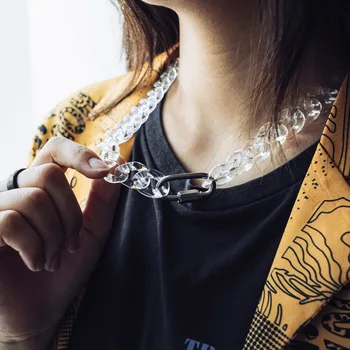 Nou Alb Acrilic De Culoare Argintie Sistem De Blocare Lanț Colier Pandantiv Pentru Barbati Femei Punk Lanț Cravată Colier Moda Bijuterii