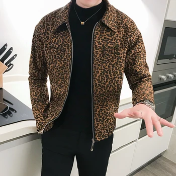 2019 Toamna anului Nou Oamenii Leopard Sacou Și Haina de Designer de Moda pentru Bărbați Geaca de Piele cu Fermoar Pilot Jacheta Barbati Club de Îmbrăcăminte pentru Bărbați