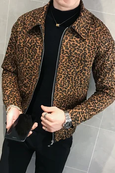 2019 Toamna anului Nou Oamenii Leopard Sacou Și Haina de Designer de Moda pentru Bărbați Geaca de Piele cu Fermoar Pilot Jacheta Barbati Club de Îmbrăcăminte pentru Bărbați