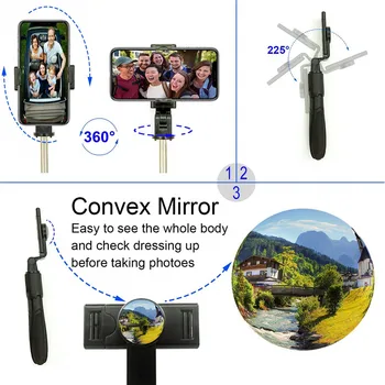 3 ÎN 1 Wirleless Bluetooth Selfie Stick Cu Oglindă Convexă Trepied Portabil Extensibila Pliabil Monopied Cu Control de la Distanță