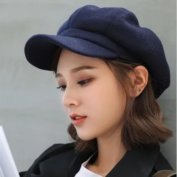 Seioum Auutmn Pălării de Iarnă pentru Femei Solide Simplu Octogonal Capac de vânzător de ziare Barbati Casual Ladies Lână Pălărie de Iarnă Bereta Femei Pictor Capac