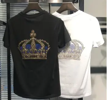 Nouă Bărbați T-shirt Mâneci Scurte din Bumbac negru Fierbinte burghiu Mens Tee de Vară de Îmbrăcăminte de Brand Homme piatră de Diamant