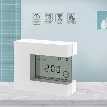 Electronice Pătrat LCD Calendar Alarma Ceas Digital de Birou Ceas Alb cu Domiciliu Termometru & Conta în Jos Timer cu Baterii