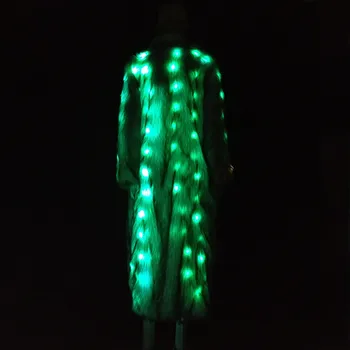 Moda de iarnă LED Multicolor Telecontrol Faux Blană Costum Sacou Lumină Caldă Până Îmbrăcăminte exterioară Haină Lungă Palton Haine de Petrecere#g3