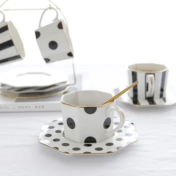 Stil britanic 9inch Octogonal Placa Ceramica Negru Punct Alb Dungă Tacamuri de Cafea Plăci de Feluri de mâncare Ceaiul de după-Amiază Acasă în Bucătărie
