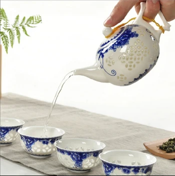 9 Buc Kung Fu Set de Ceai,din Ceramica ceașcă de Ceai,Albastru și Alb Ceainic,Bone China GaiWan,Ceai Mare,Porțelan Filtru Cana,serviciu de Ceai