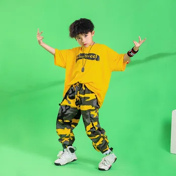 Galben Pantaloni de Camuflaj Pentru copii 2020 Dans Hip-Hop Costume de Performanță Etapă de Îmbrăcăminte pentru Copii Moderne, Dansul Strazii Purta