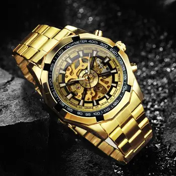 CÂȘTIGĂTORUL Oficial Clasic Ceas Automatic Barbati cuarț Mens Ceasuri de Top de Brand de Lux de Aur din Oțel Inoxidabil Curea