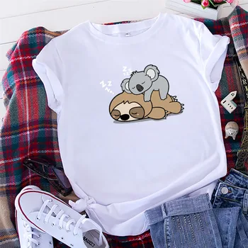 Koala Lenea Imprimate T-shirt Femei Drăguț Grafic teuri Mai buni Prieteni Amuzant Tricou Maneca Scurta de Vara Streetwear Bumbac T-Shirt