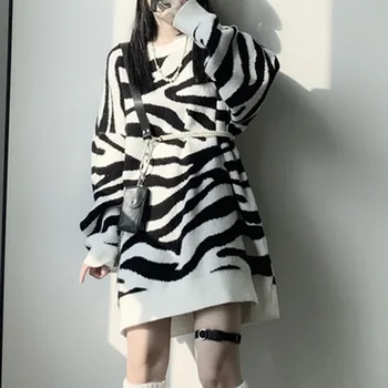 Rosetic Gotic Femeie Pulovere Supradimensionate Retro Dungi De Zebra Print Iarna Jumper Coreean Pulover Femei Pulover 2020 Timp Knitwwear