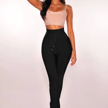 2020 Nouă Femei Talie Mare Bandaj Slim Stretch Pantaloni de Creion Raionul Bandaj Ciucure de Moda Sexy Bodycon Pantaloni de Crăciun