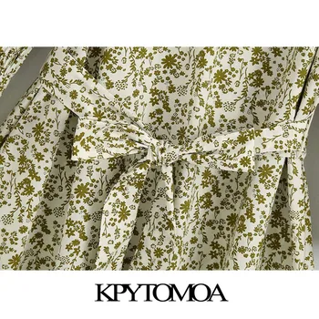 KPYTOMOA Femei 2020 Moda Cu Centura Imprimate Rochie Mini Vintage V-Neck Mâneci Puff Rochii de sex Feminin Vestidos Mujer