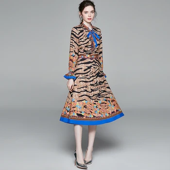 Banulin 2020 Primăvară Pistă de Moda Fusta Costume Femei Flare Sleeve Papion Leopard de imprimare Topuri și Fuste Vintage Set de Doua Bucati