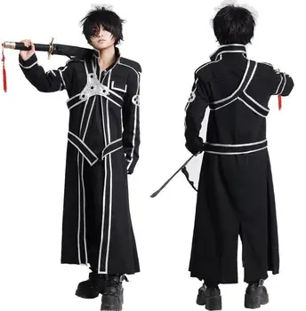 Sword Art Online-SAO Kirito Kirigaya Kazuto Halat de Costume Cosplay Palton Lung Trenci ofițeresc ( Mantie + Curea + bretele )