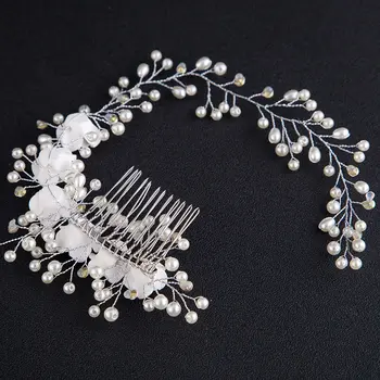 Moda Simulate Perla Ceramică Margele de Flori Handmade Mireasa Piepteni pentru Par Femei Pieptene de Par Mireasa Nunta Accesorii de Par SL