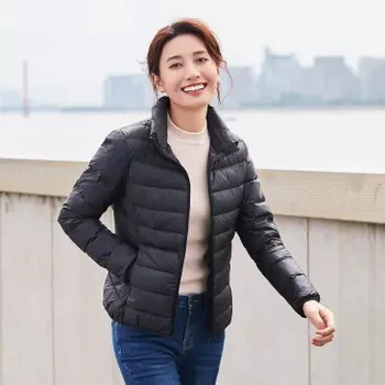 Xiaomi de Moda de sex Feminin subțire de lumină jacheta cu gluga jos de 90% alb rață jos de căldură Infraroșu de stocare de femeie colorat stand guler blana