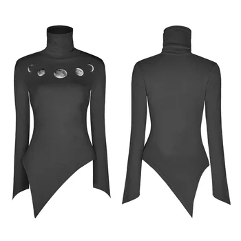 PUNK RAVE Femei Gothic Vrajitoare Seria Eclipse Printting tricou Tricot Gros Slim Fit Neregulate Tiv Harajuku Maneca Lunga de Sus