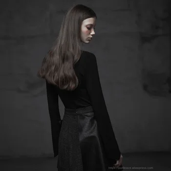 PUNK RAVE Femei Gothic Vrajitoare Seria Eclipse Printting tricou Tricot Gros Slim Fit Neregulate Tiv Harajuku Maneca Lunga de Sus