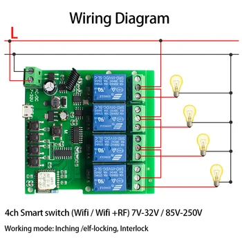 Wifi Modul Releu de 5V DC 32V 250V DC7V-32V AC85-250V 4 CANALE Wireless de Control de la Distanță Comutator de Alergare de Auto-Blocare APP Telefon Pentru Casa Inteligentă