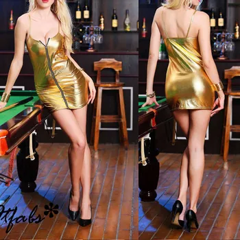 Femei Sexy Exotice din Piele PU Dress Curele de Spaghete cu Fermoar Frontală Rochii Mini Slim Sexy, Catsuit Clubwear Plus Dimensiune 4XL