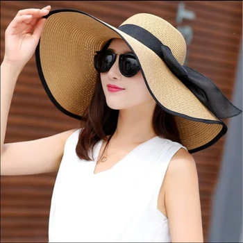 Vara Femei Pălării de Soare Cozoroc Pălărie Mare Refuz Clasic Bowknot Pliere Pălărie de Paie Casual în aer liber, Plajă Capac Pentru Femei de Pălărie de Protecție UV