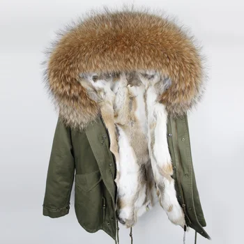 OFTBUY 2020 hanorac jacheta de iarna pentru femei hanorac haină de blană adevărată de mare naturală de raton guler de blană cu glugă de blană de iepure parka cald gros