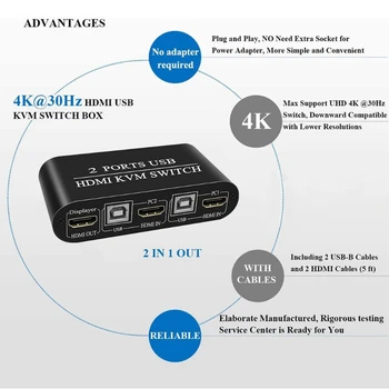 4K HD HDMI Switch KVM 2 Porturi USB Manual de Comutare Cutie Keyboard Mouse-ul Splitter