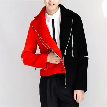 Jacheta barbati gros toamna și iarna roșu și negru împletit slim fit clasic de închidere cu fermoar cusaturi
