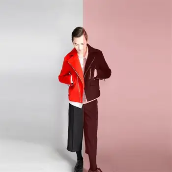Jacheta barbati gros toamna și iarna roșu și negru împletit slim fit clasic de închidere cu fermoar cusaturi